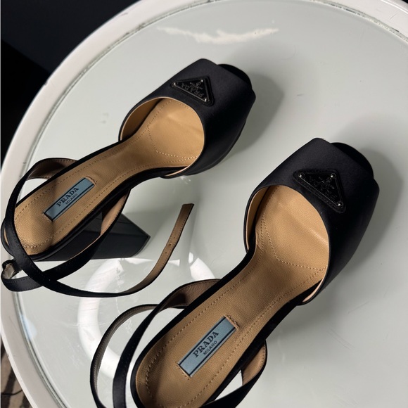 Authentic Prada Black Satin Peep-Toe Heels - Picture 7 of 8